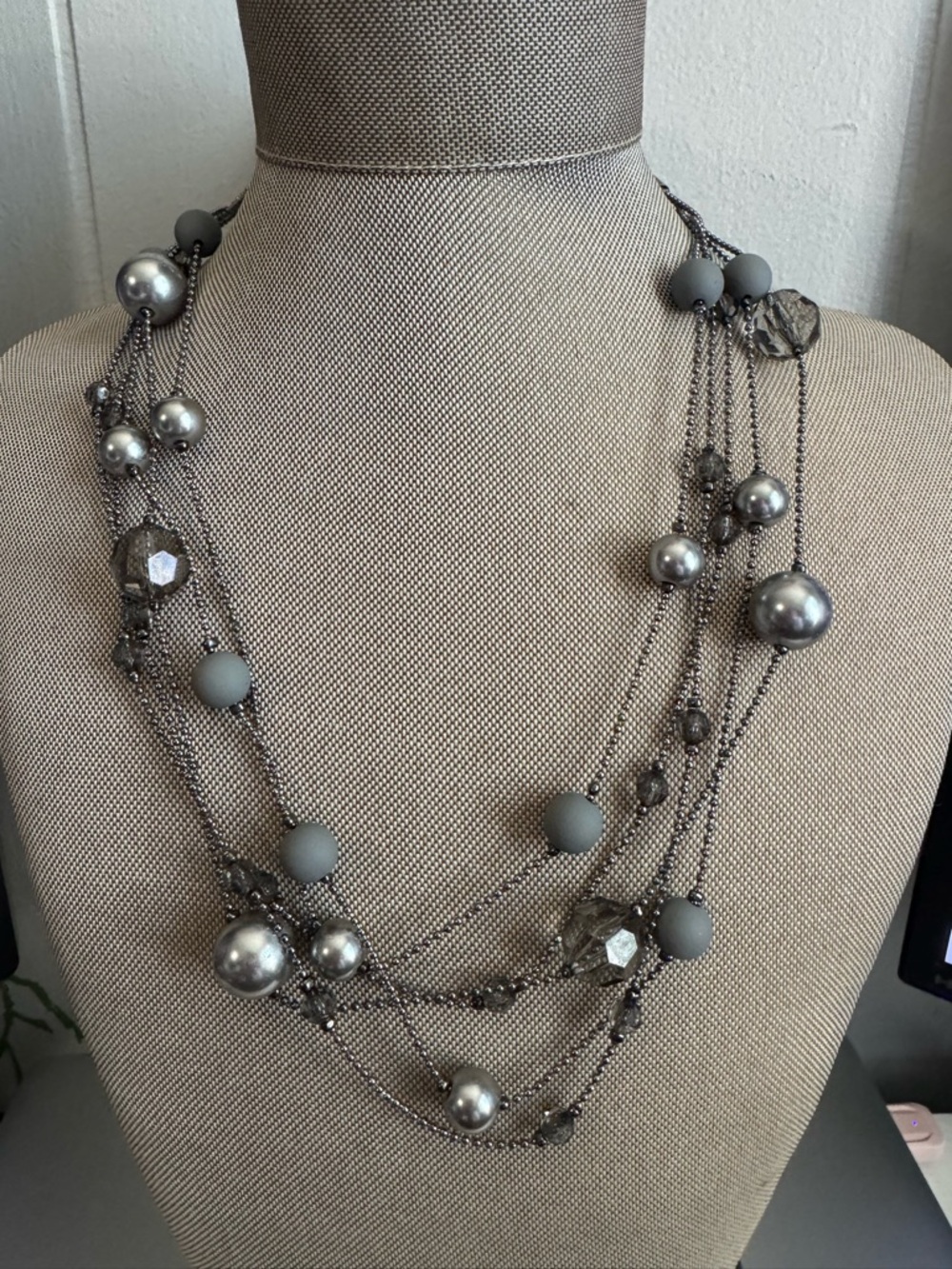 Simply Vera Vera Wang Multi-Strand Gray & Silver Bead Necklace and Earrings set